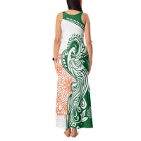 India Christmas Tank Maxi Dress with Peacock Mandala Pattern and Tricolor Design - Wonder Print Shop