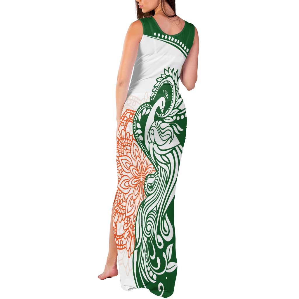 India Christmas Tank Maxi Dress with Peacock Mandala Pattern and Tricolor Design - Wonder Print Shop
