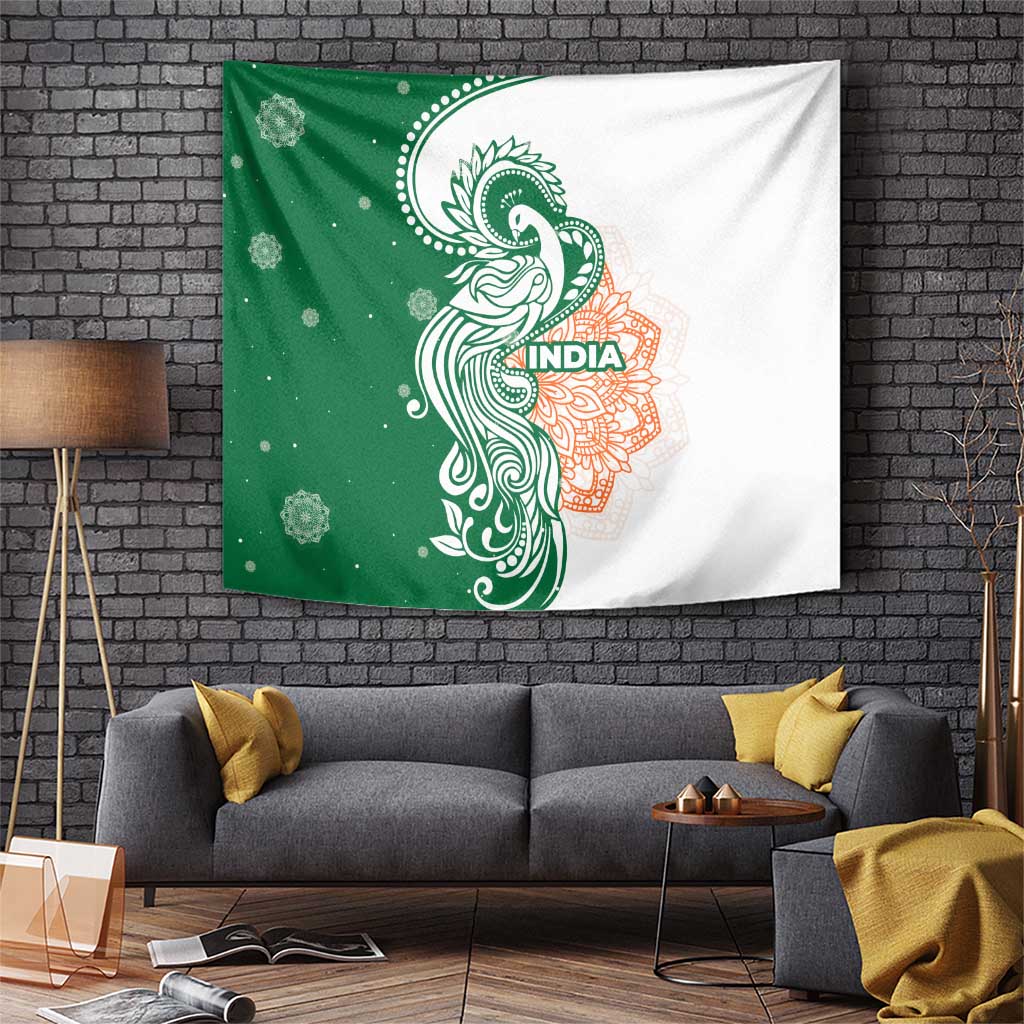India Christmas Tapestry with Peacock Mandala Pattern and Tricolor Design - Wonder Print Shop