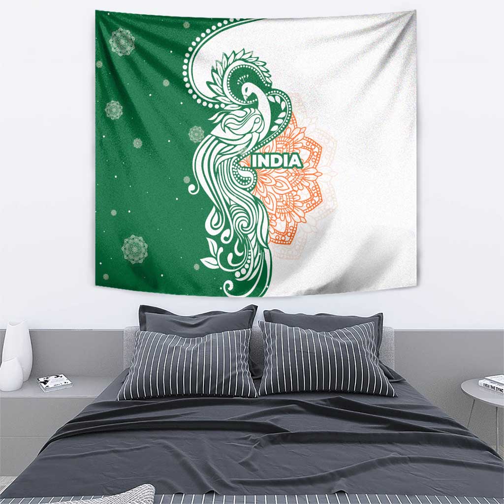 India Christmas Tapestry with Peacock Mandala Pattern and Tricolor Design - Wonder Print Shop
