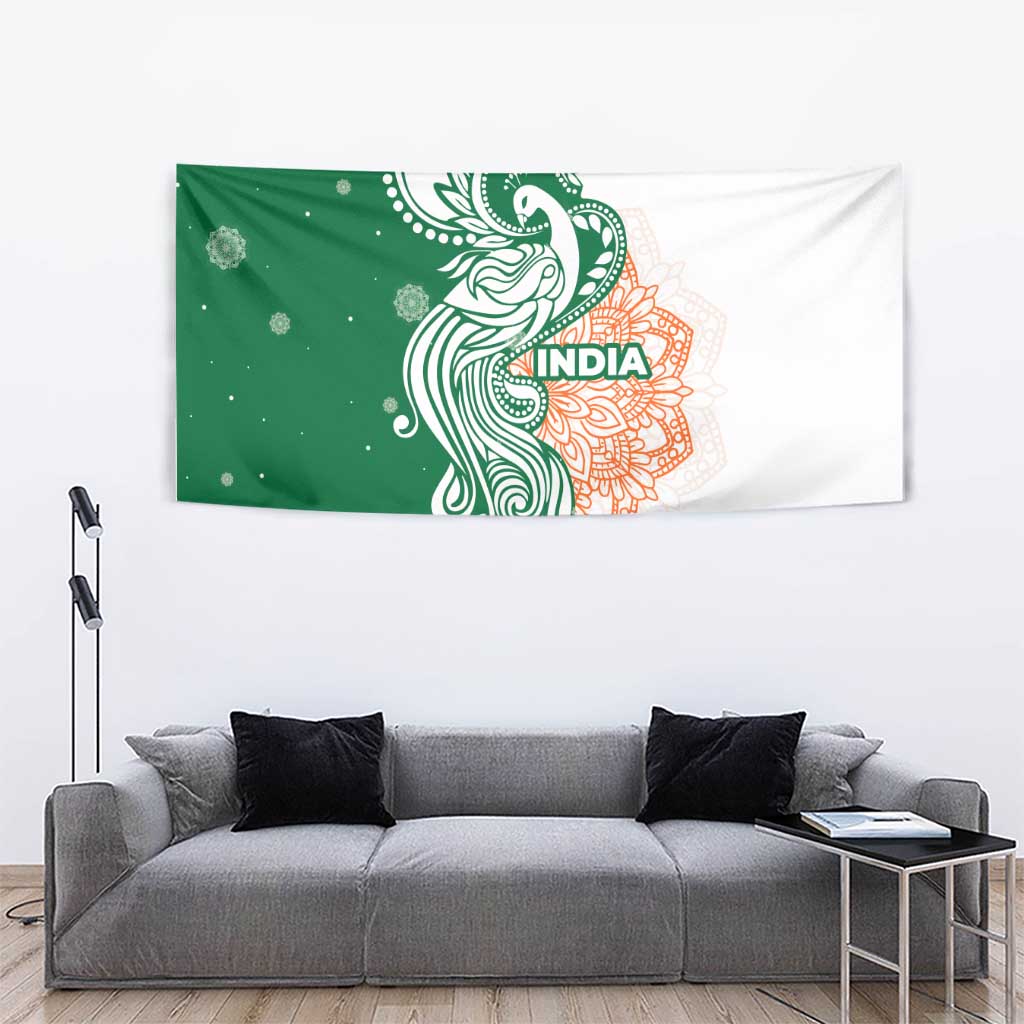 India Christmas Tapestry with Peacock Mandala Pattern and Tricolor Design - Wonder Print Shop