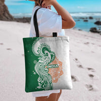India Christmas Tote Bag with Peacock Mandala Pattern and Tricolor Design - Wonder Print Shop