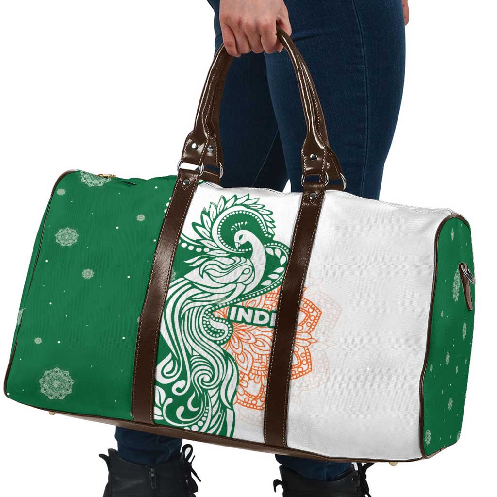 India Christmas Travel Bag with Peacock Mandala Pattern and Tricolor Design - Wonder Print Shop