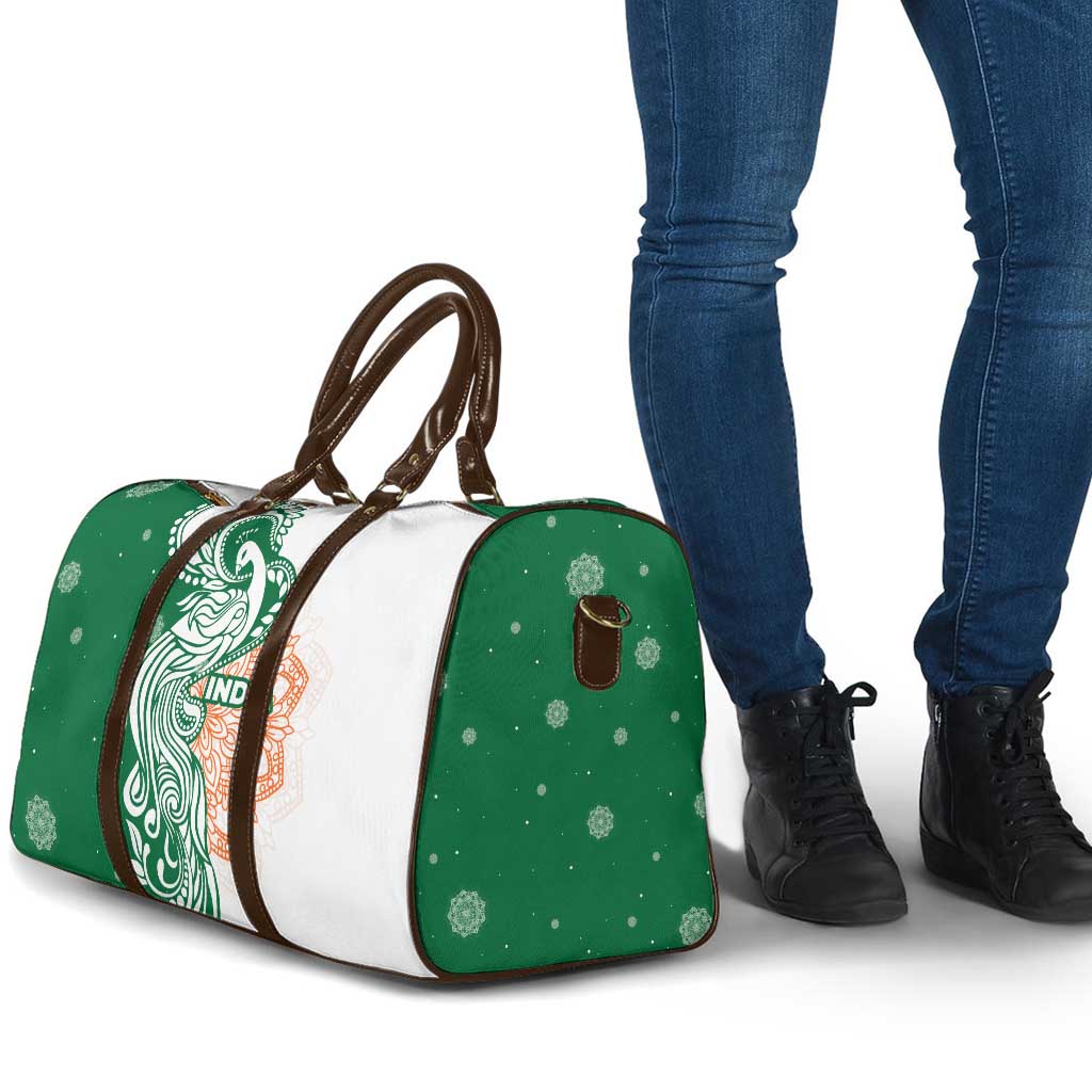 India Christmas Travel Bag with Peacock Mandala Pattern and Tricolor Design - Wonder Print Shop
