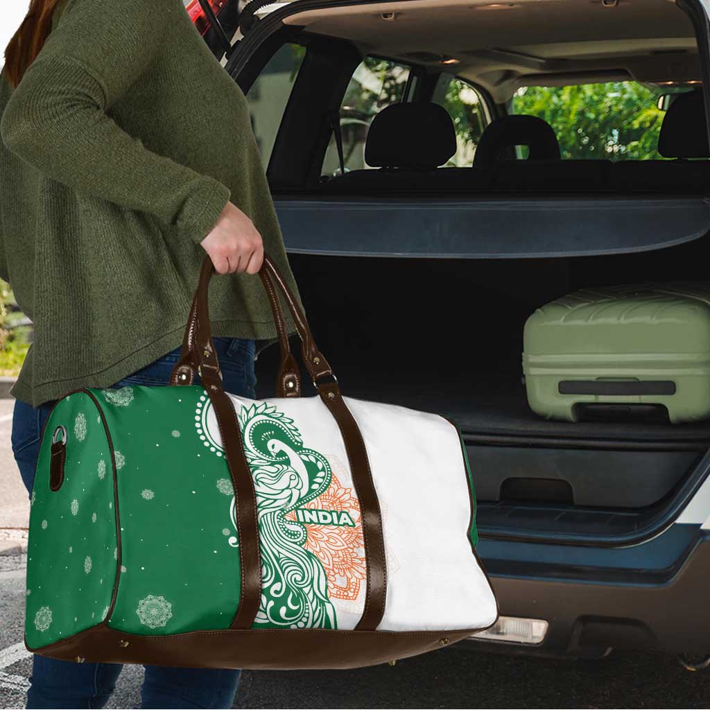 India Christmas Travel Bag with Peacock Mandala Pattern and Tricolor Design - Wonder Print Shop