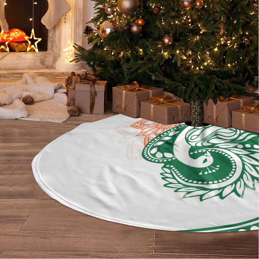 India Christmas Tree Skirt with Peacock Mandala Pattern and Tricolor Design - Wonder Print Shop