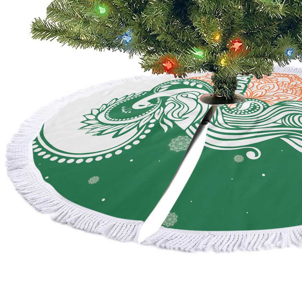 India Christmas Tree Skirt with Peacock Mandala Pattern and Tricolor Design - Wonder Print Shop