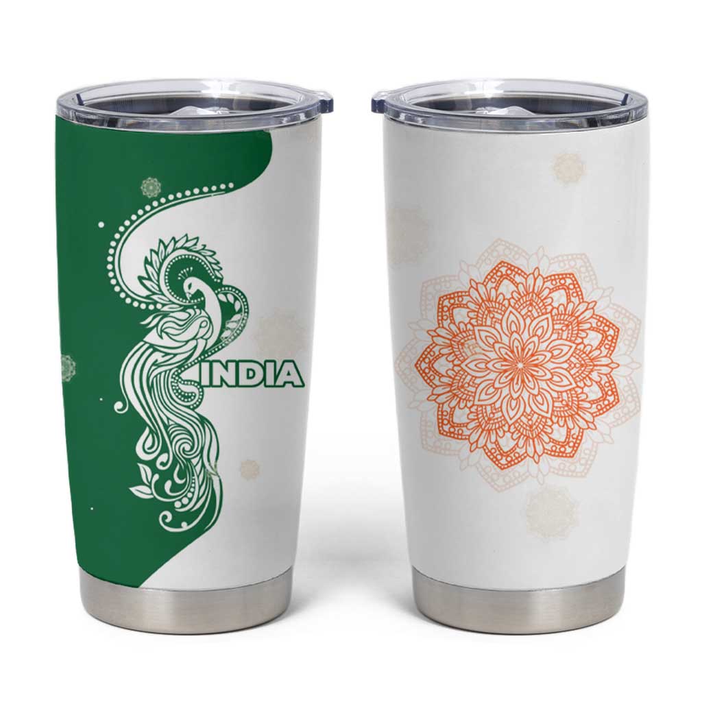 India Christmas Tumbler Cup with Peacock Mandala Pattern and Tricolor Design - Wonder Print Shop