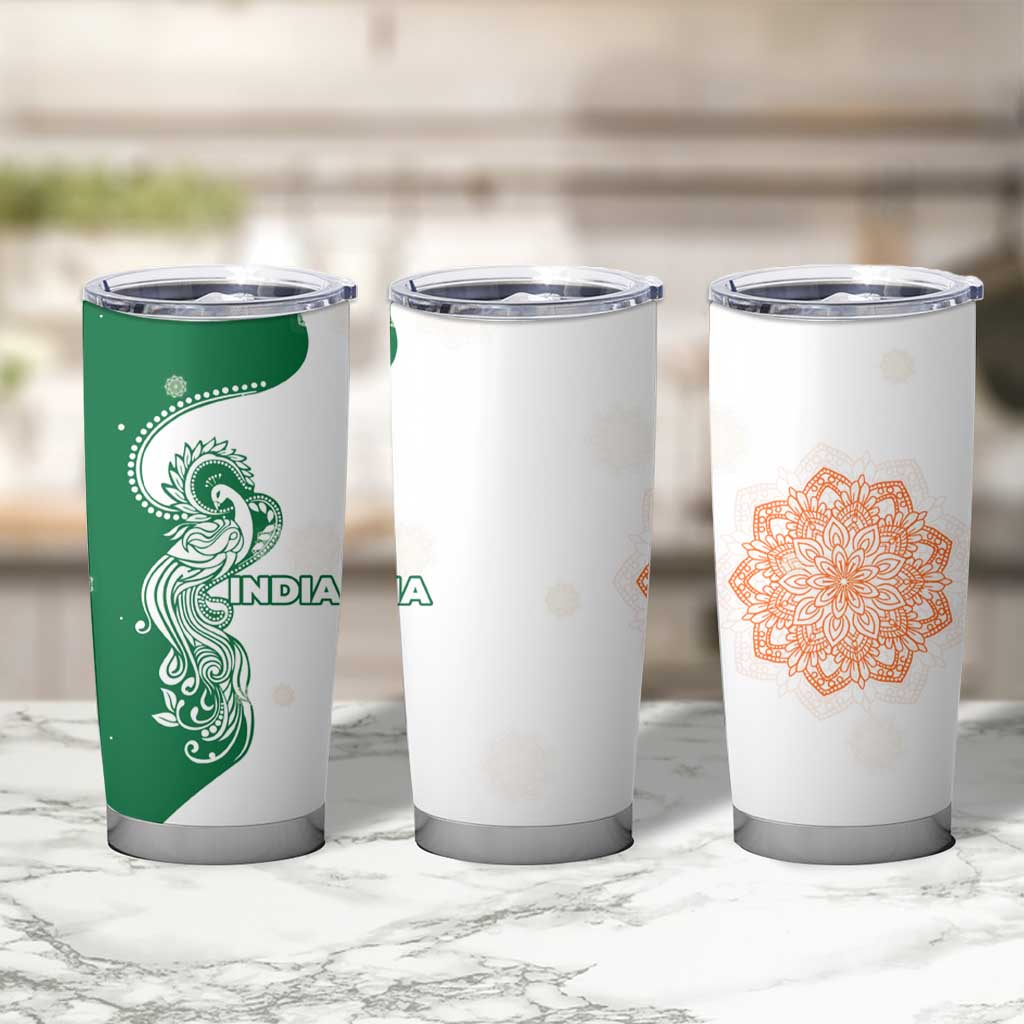 India Christmas Tumbler Cup with Peacock Mandala Pattern and Tricolor Design - Wonder Print Shop