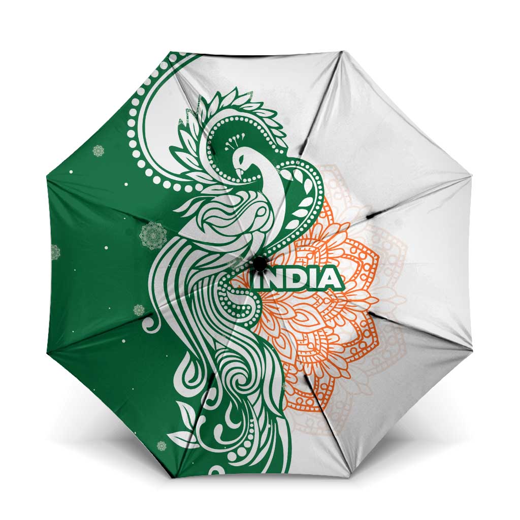 India Christmas Umbrella with Peacock Mandala Pattern and Tricolor Design - Wonder Print Shop