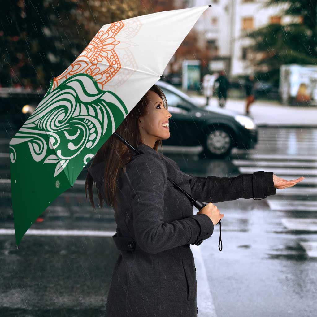India Christmas Umbrella with Peacock Mandala Pattern and Tricolor Design - Wonder Print Shop