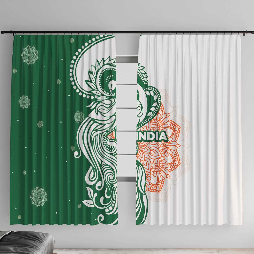 India Christmas Window Curtain with Peacock Mandala Pattern and Tricolor Design - Wonder Print Shop