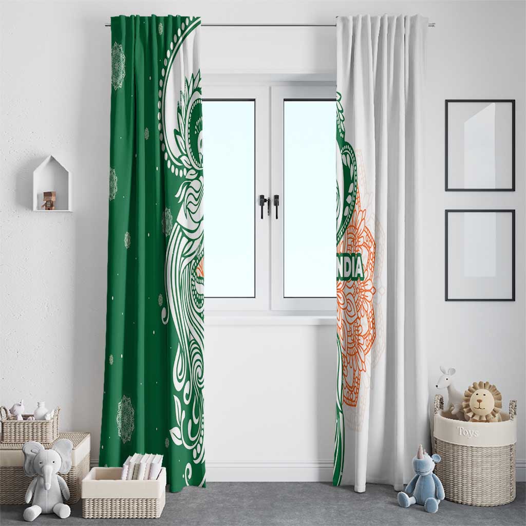 India Christmas Window Curtain with Peacock Mandala Pattern and Tricolor Design - Wonder Print Shop