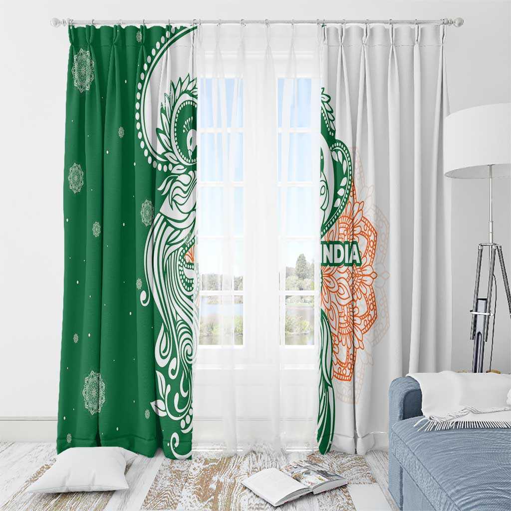 India Christmas Window Curtain with Peacock Mandala Pattern and Tricolor Design - Wonder Print Shop