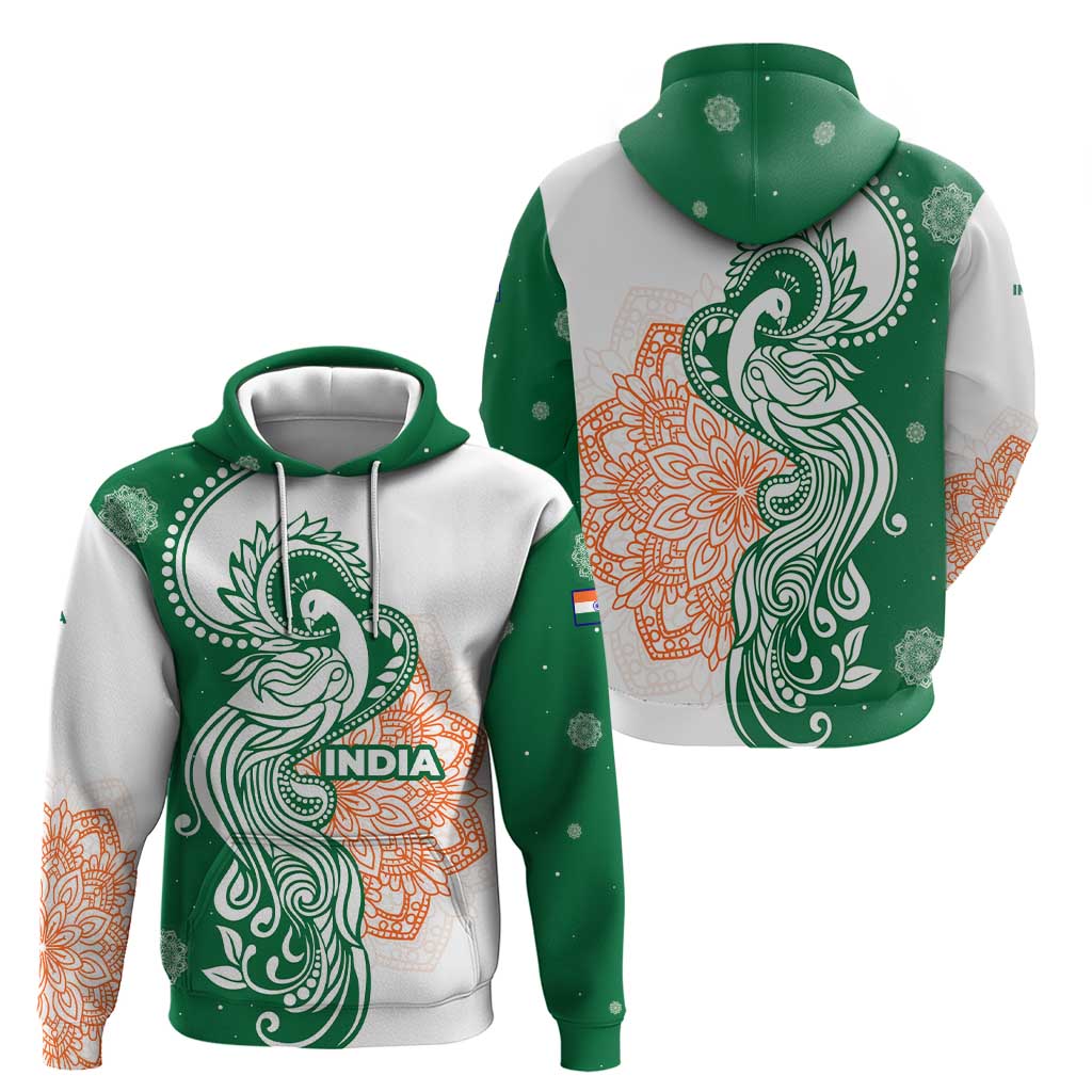 India Christmas Zip Hoodie with Peacock Mandala Pattern and Tricolor Design - Wonder Print Shop