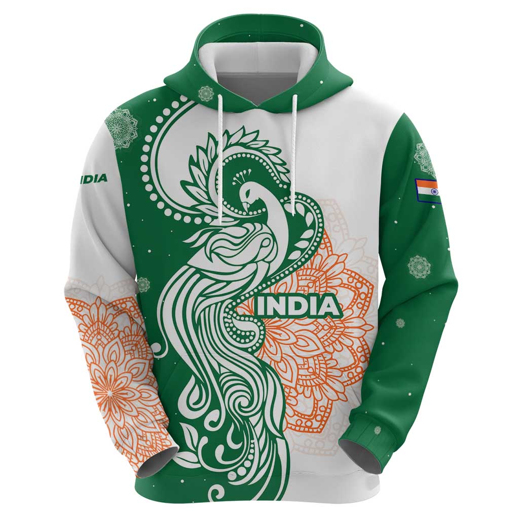 India Christmas Zip Hoodie with Peacock Mandala Pattern and Tricolor Design - Wonder Print Shop