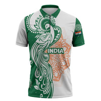 India Christmas Zipper Polo Shirt with Peacock Mandala Pattern and Tricolor Design - Wonder Print Shop