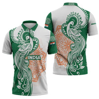 India Christmas Zipper Polo Shirt with Peacock Mandala Pattern and Tricolor Design - Wonder Print Shop