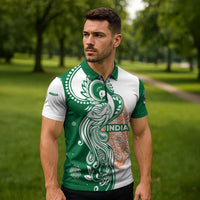 India Christmas Zipper Polo Shirt with Peacock Mandala Pattern and Tricolor Design - Wonder Print Shop