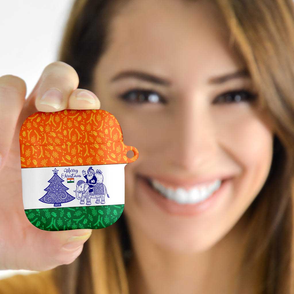 India Christmas AirPods Case with Elephant Santa Tree Design and Tricolor Holiday Pattern - Wonder Print Shop