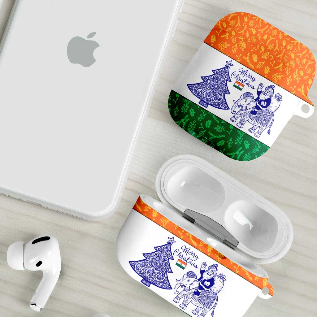 India Christmas AirPods Case with Elephant Santa Tree Design and Tricolor Holiday Pattern - Wonder Print Shop