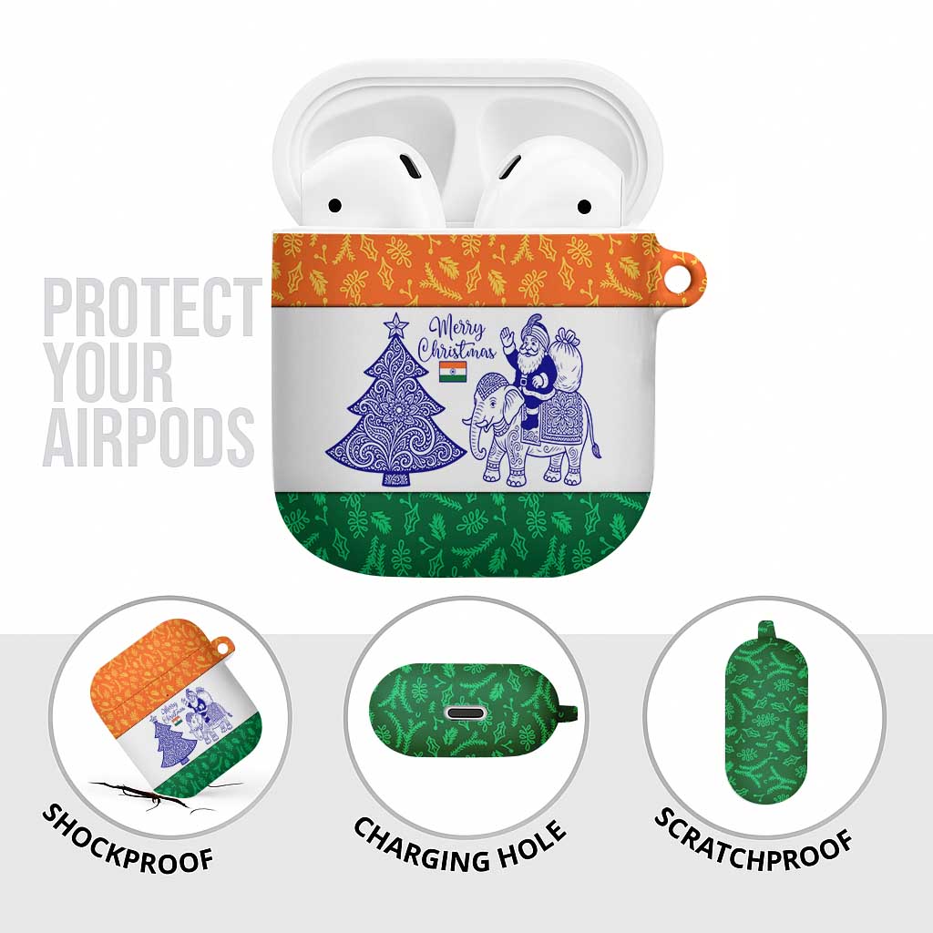 India Christmas AirPods Case with Elephant Santa Tree Design and Tricolor Holiday Pattern - Wonder Print Shop