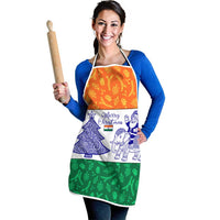 India Christmas Apron with Elephant Santa Tree Design and Tricolor Holiday Pattern - Wonder Print Shop