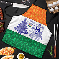India Christmas Apron with Elephant Santa Tree Design and Tricolor Holiday Pattern - Wonder Print Shop