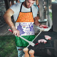 India Christmas Apron with Elephant Santa Tree Design and Tricolor Holiday Pattern - Wonder Print Shop