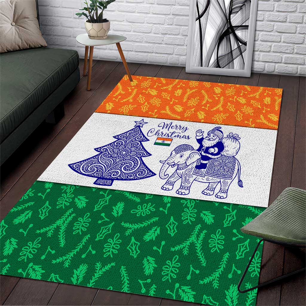 India Christmas Area Rug with Elephant Santa Tree Design and Tricolor Holiday Pattern - Wonder Print Shop
