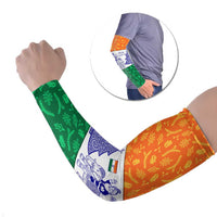 India Christmas Arm Sleeves with Elephant Santa Tree Design and Tricolor Holiday Pattern - Wonder Print Shop