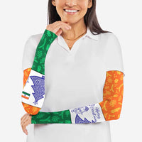 India Christmas Arm Sleeves with Elephant Santa Tree Design and Tricolor Holiday Pattern - Wonder Print Shop