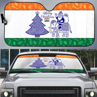 India Christmas Auto Sun Shade with Elephant Santa Tree Design and Tricolor Holiday Pattern - Wonder Print Shop