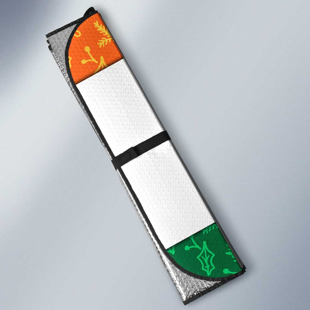 India Christmas Auto Sun Shade with Elephant Santa Tree Design and Tricolor Holiday Pattern - Wonder Print Shop