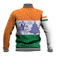 India Christmas Baseball Jacket with Elephant Santa Tree Design and Tricolor Holiday Pattern - Wonder Print Shop