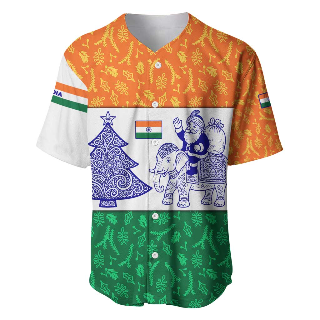 India Christmas Baseball Jersey with Elephant Santa Tree Design and Tricolor Holiday Pattern - Wonder Print Shop
