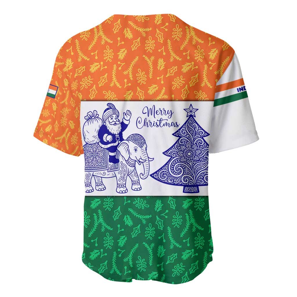 India Christmas Baseball Jersey with Elephant Santa Tree Design and Tricolor Holiday Pattern - Wonder Print Shop