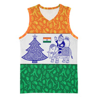 India Christmas Basketball Jersey with Elephant Santa Tree Design and Tricolor Holiday Pattern - Wonder Print Shop
