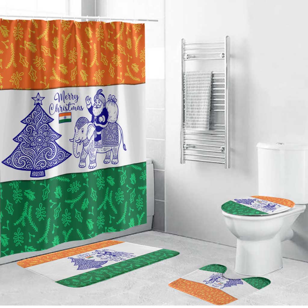 India Christmas Bathroom Set with Elephant Santa Tree Design and Tricolor Holiday Pattern - Wonder Print Shop