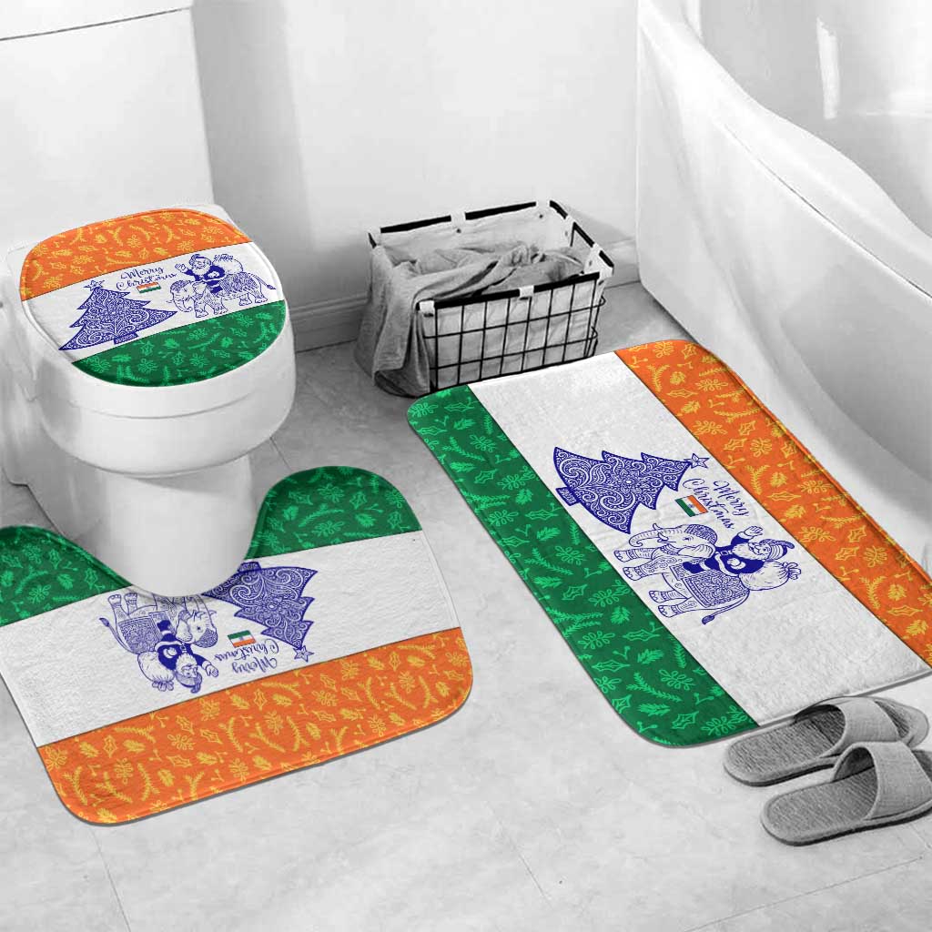 India Christmas Bathroom Set with Elephant Santa Tree Design and Tricolor Holiday Pattern - Wonder Print Shop