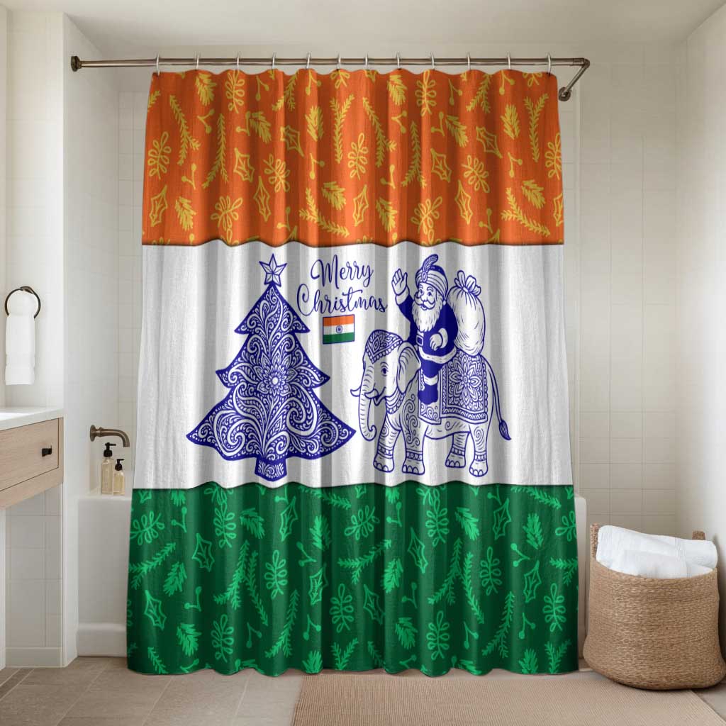India Christmas Bathroom Set with Elephant Santa Tree Design and Tricolor Holiday Pattern - Wonder Print Shop