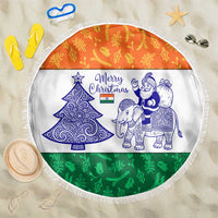 India Christmas Beach Blanket with Elephant Santa Tree Design and Tricolor Holiday Pattern - Wonder Print Shop