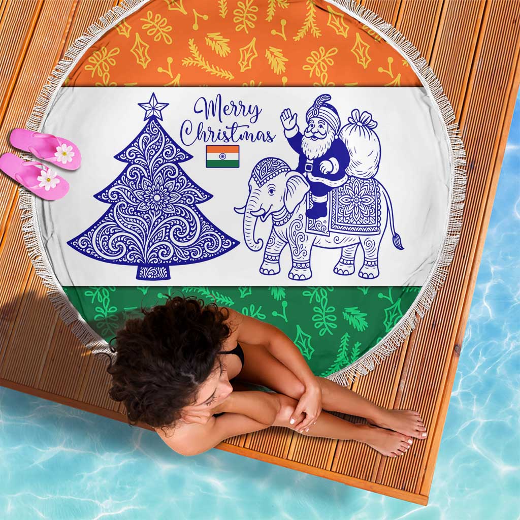 India Christmas Beach Blanket with Elephant Santa Tree Design and Tricolor Holiday Pattern - Wonder Print Shop