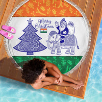 India Christmas Beach Blanket with Elephant Santa Tree Design and Tricolor Holiday Pattern - Wonder Print Shop