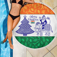 India Christmas Beach Blanket with Elephant Santa Tree Design and Tricolor Holiday Pattern - Wonder Print Shop