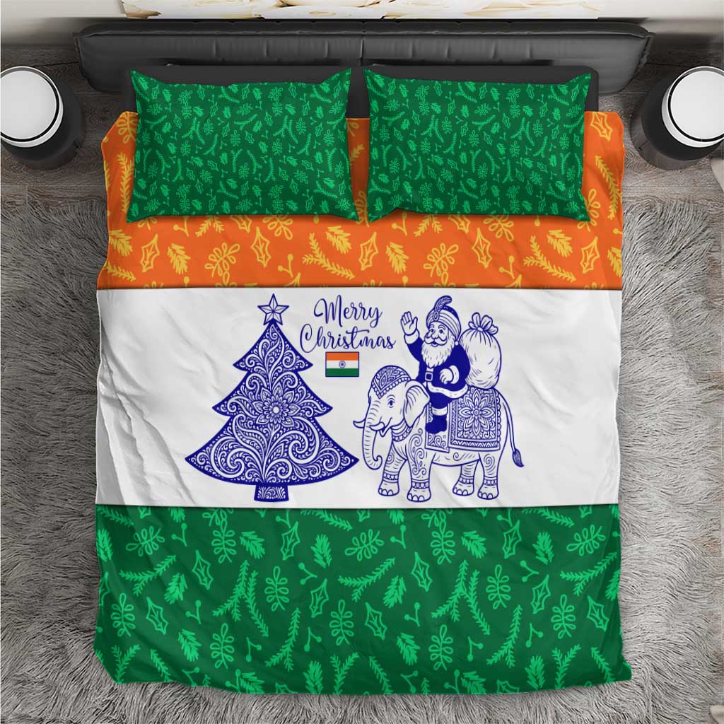 India Christmas Bedding Set with Elephant Santa Tree Design and Tricolor Holiday Pattern - Wonder Print Shop