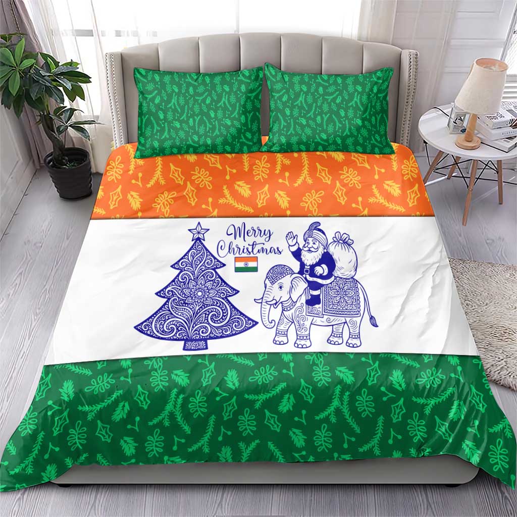 India Christmas Bedding Set with Elephant Santa Tree Design and Tricolor Holiday Pattern - Wonder Print Shop