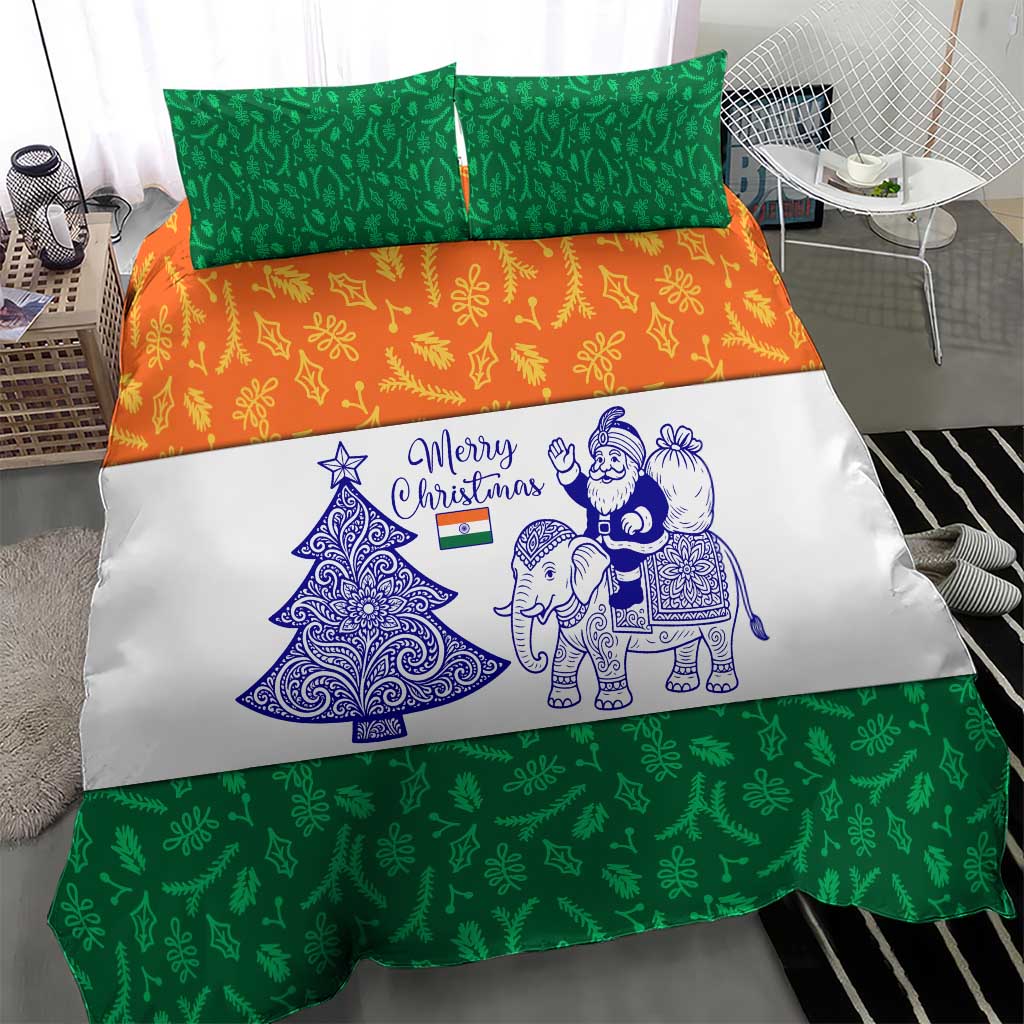 India Christmas Bedding Set with Elephant Santa Tree Design and Tricolor Holiday Pattern - Wonder Print Shop