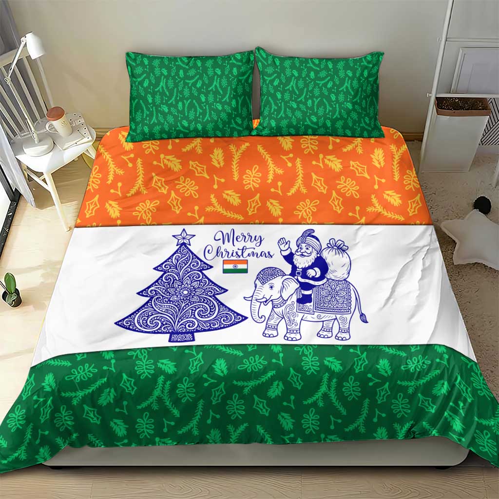 India Christmas Bedding Set with Elephant Santa Tree Design and Tricolor Holiday Pattern - Wonder Print Shop