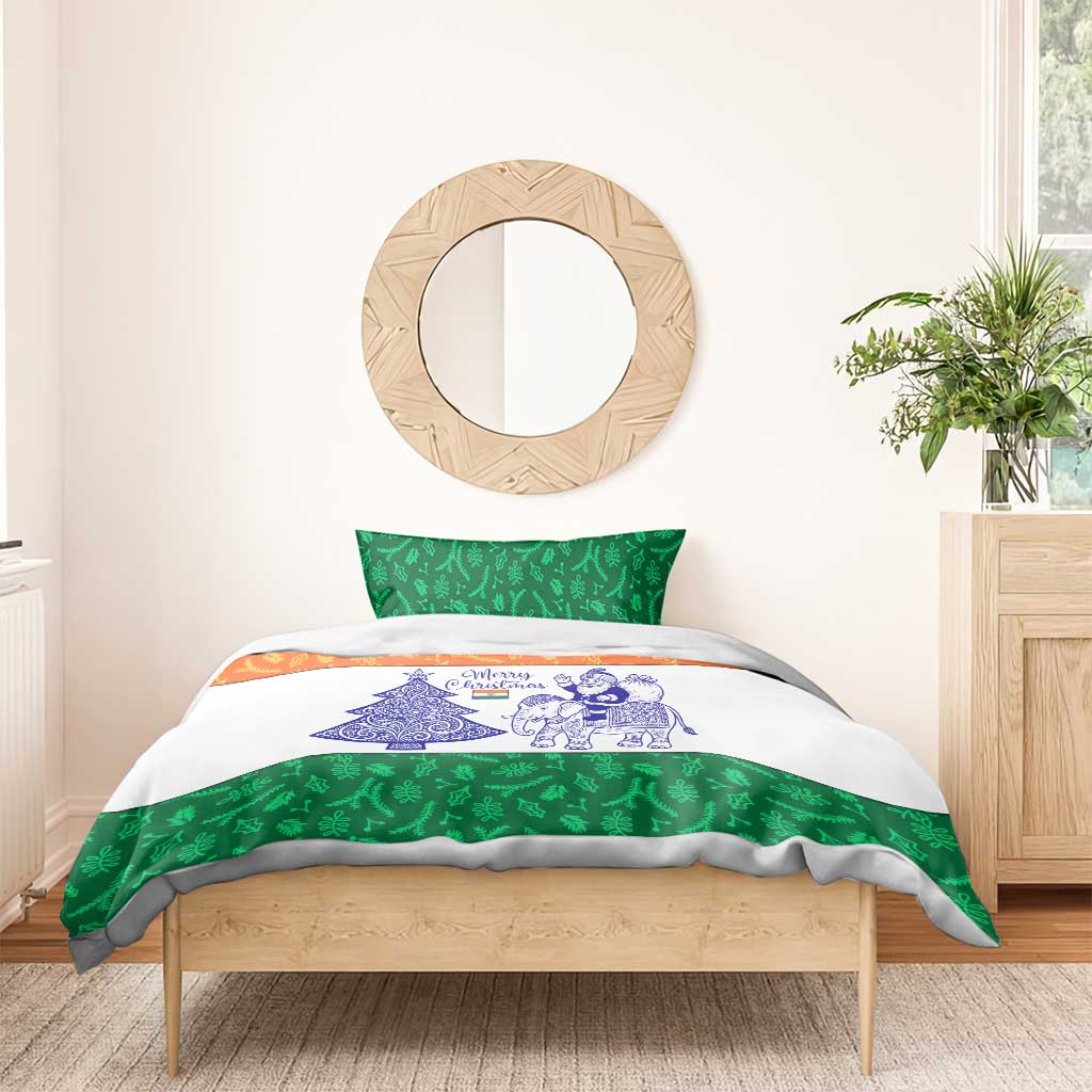 India Christmas Bedding Set with Elephant Santa Tree Design and Tricolor Holiday Pattern - Wonder Print Shop